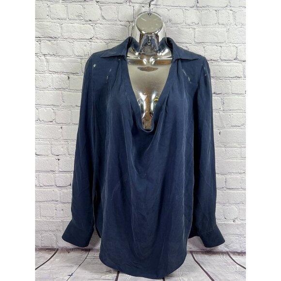 HAUTE‎ HIPPIE NAVY BLUE SILK COWL NECK TOP BLOUSE SIZE sz S - Picture 3 of 8